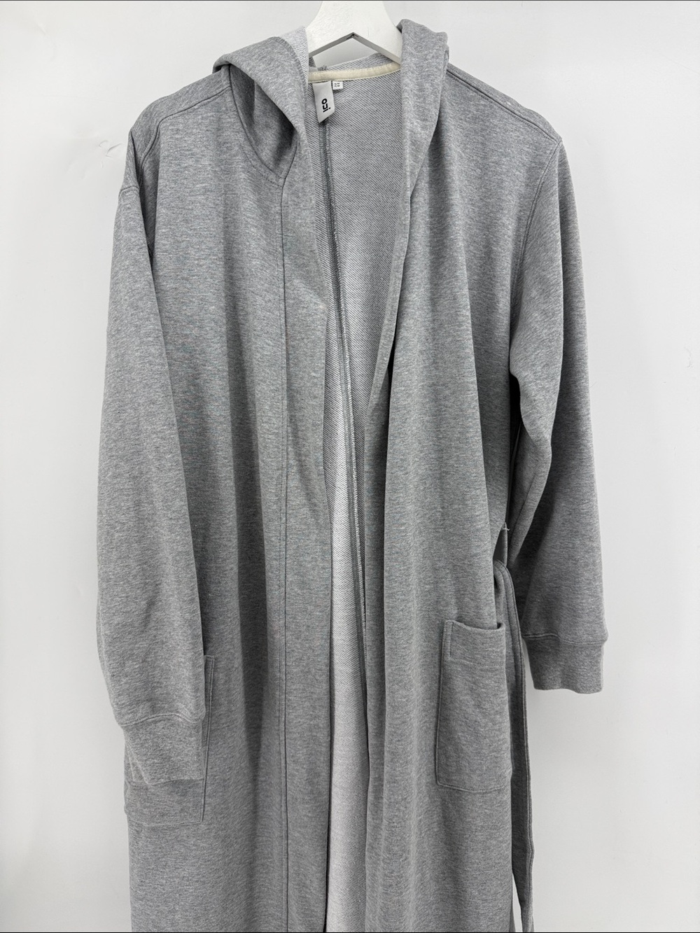 Men Hooded Long Open-Front Robe  - Gray - Picture 2 of 4
